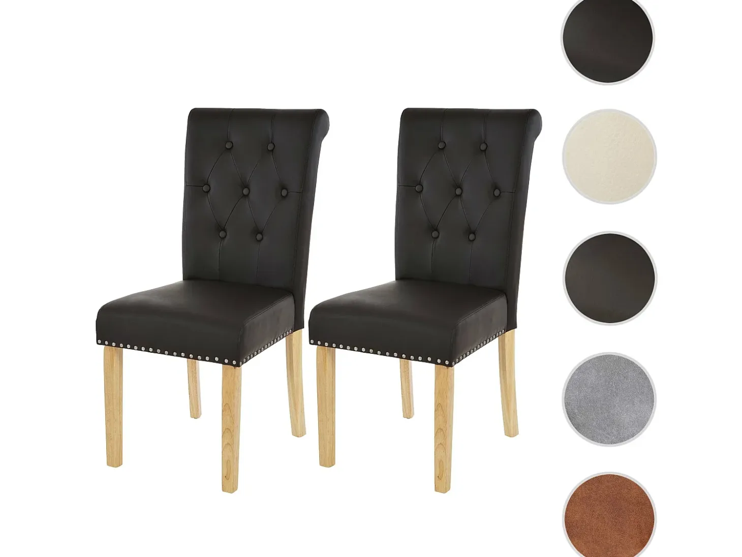 Silla de comedor Chesterfield II (set de 2), imitación de cuero, café, patas ligeras
