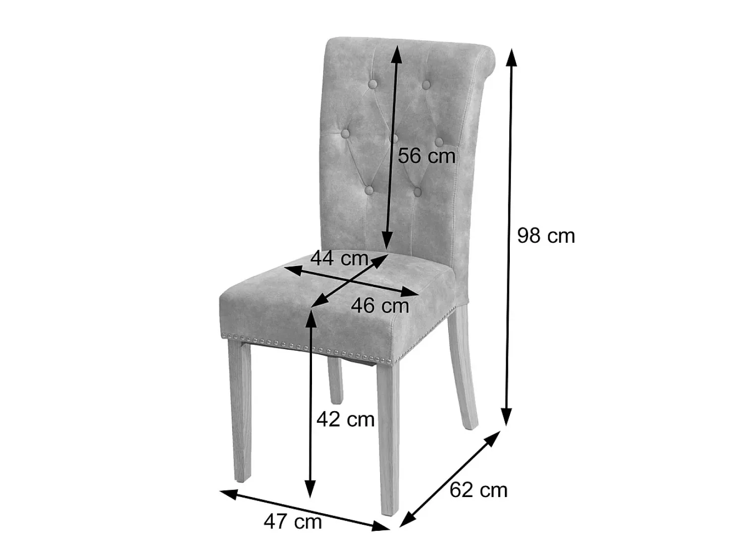 Silla de comedor Chesterfield II (set de 2), tela/textil gris claro, patas claras