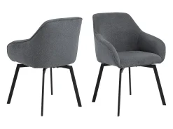 Silla de comedor Clara con reposabrazos tela gris.