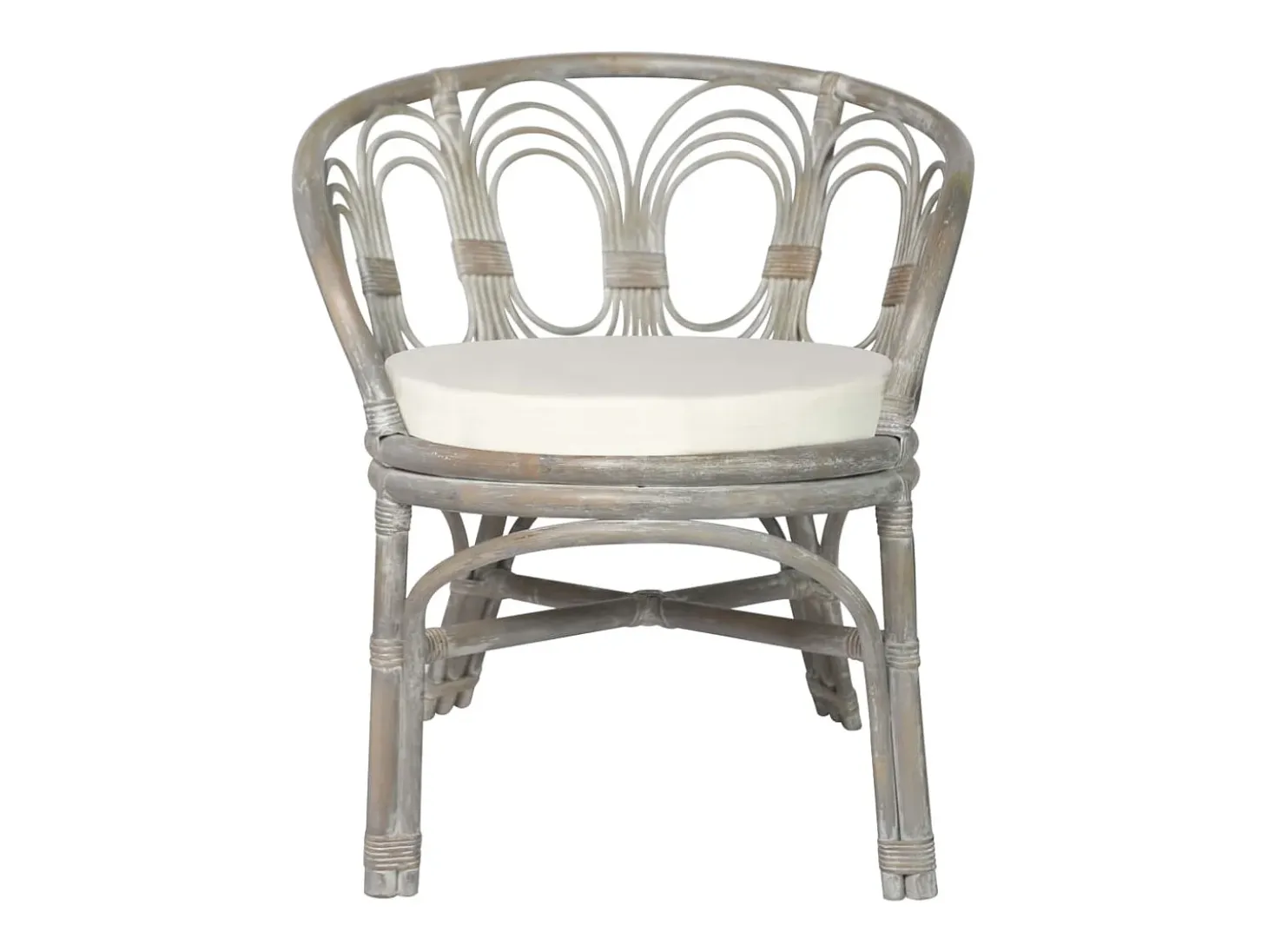 Silla de comedor con cojín ratán natural gris y lino ES851821