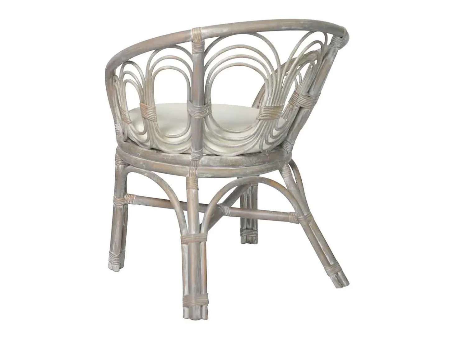 Silla de comedor con cojín gris Ratán natural y lino