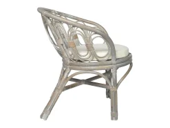 Silla de comedor con cojín gris Ratán natural y lino