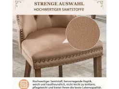 Silla de comedor con tirador circular, terciopelo, patas de madera maciza, marrón (53x46,5x95 cm)