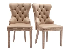 Silla de comedor con tirador circular, terciopelo, patas de madera maciza, marrón (53x46,5x95 cm)