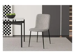 Silla de comedor CORDUROY – Terciopelo de pana gris claro – Patas de metal negro – Estilo diseño