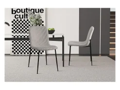 Silla de comedor CORDUROY – Terciopelo de pana gris claro – Patas de metal negro – Estilo diseño