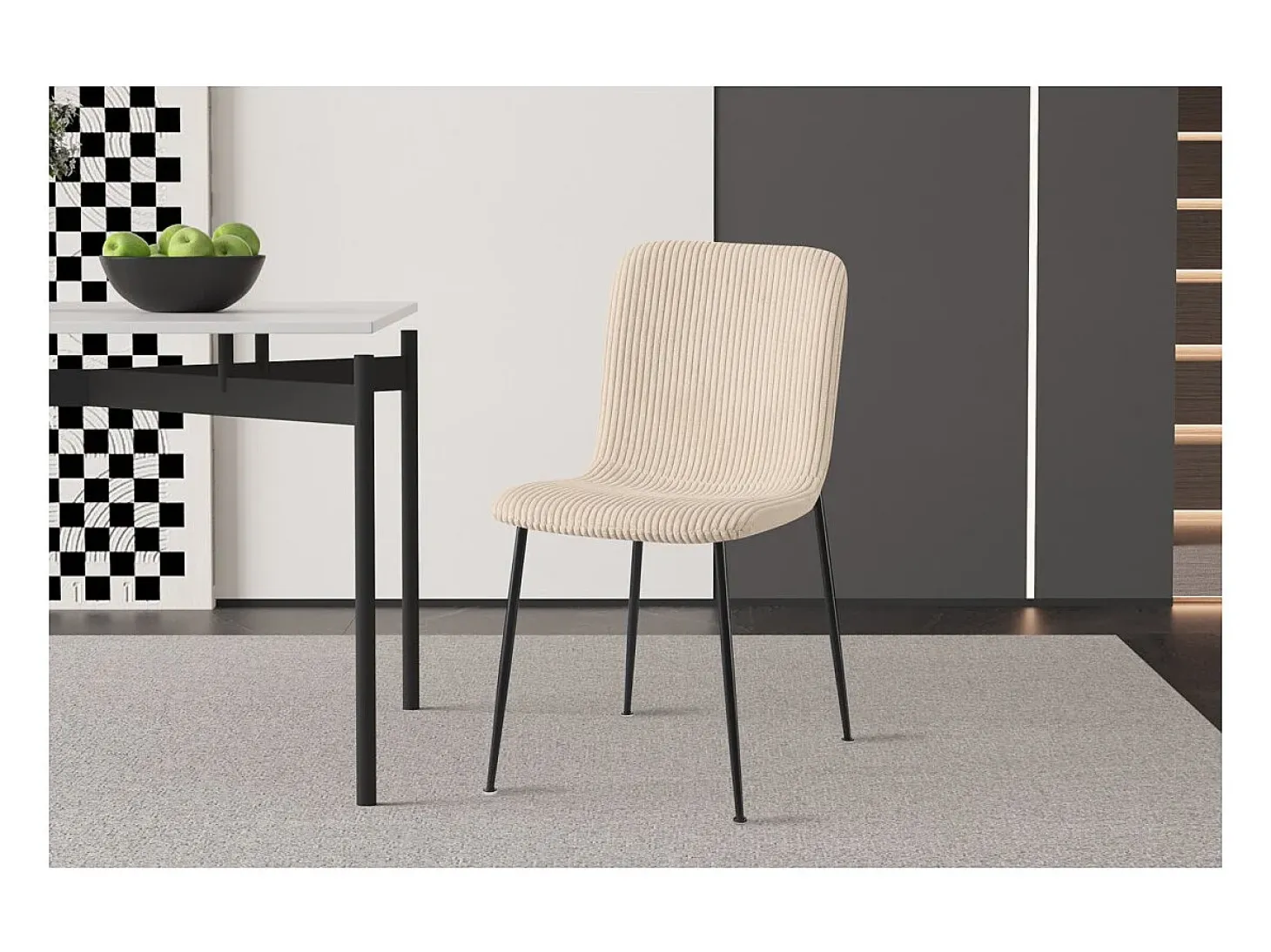 Silla de comedor CORDUROY – Terciopelo de pana beige – Patas de metal negro – Estilo diseño