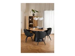 Silla de comedor Darlene con reposabrazos tela gris.
