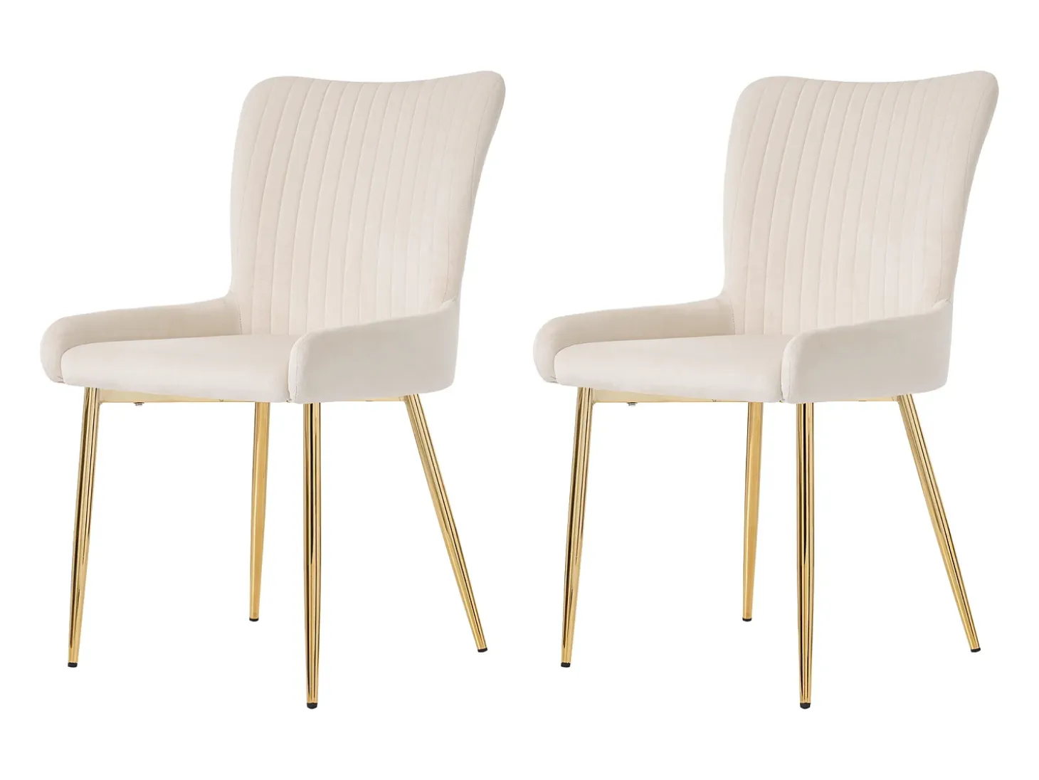 Silla de comedor de 2 piezas de terciopelo beige con patas de metal dorado y soporte lumbar (74x58x48 cm)