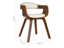 Silla de comedor de cuero sintético y madera curvada crema