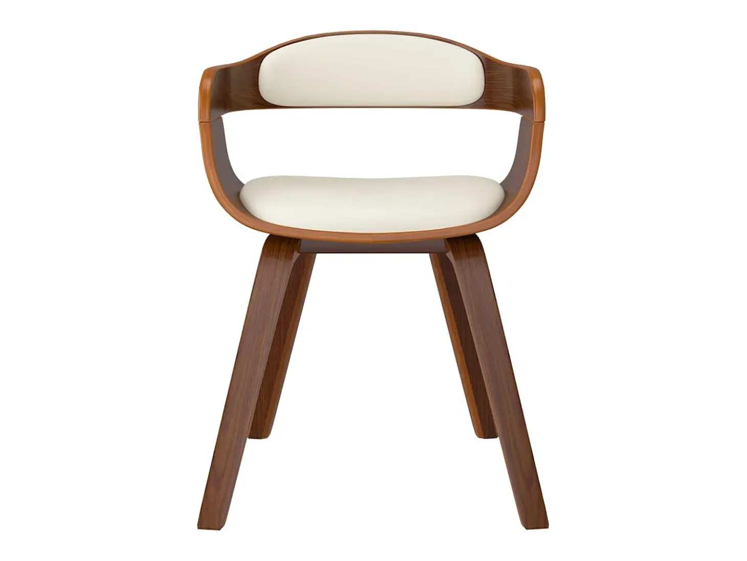 Silla de comedor de cuero sintético y madera curvada crema