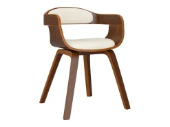 Silla de comedor de cuero sintético y madera curvada crema