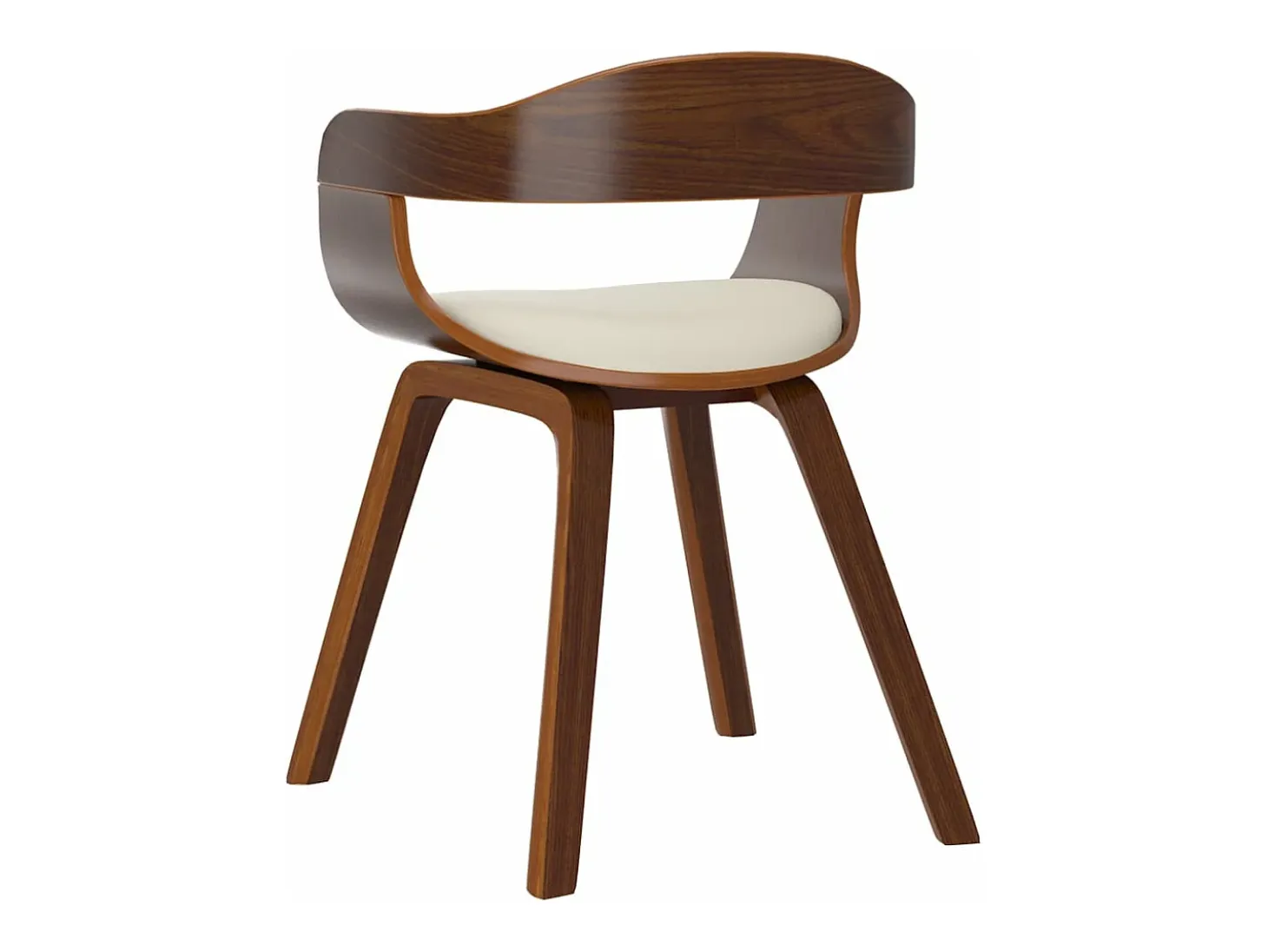 Silla de comedor de cuero sintético y madera curvada crema