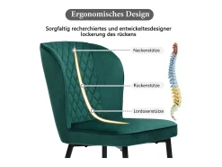 Silla de comedor de diseño, 4 sillas de terciopelo verde con respaldo, asiento de terciopelo, patas de metal (47x43x86 cm)