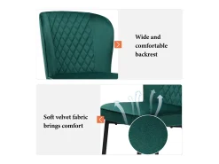 Silla de comedor de diseño, 4 sillas de terciopelo verde oscuro con respaldo y patas de metal (47x43x86 cm)
