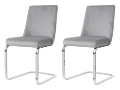 Silla de comedor de dos piezas de terciopelo de diseño de lujo con respaldo de diamante y patas de metal plateado, gris (47 x 47 x 90 cm)