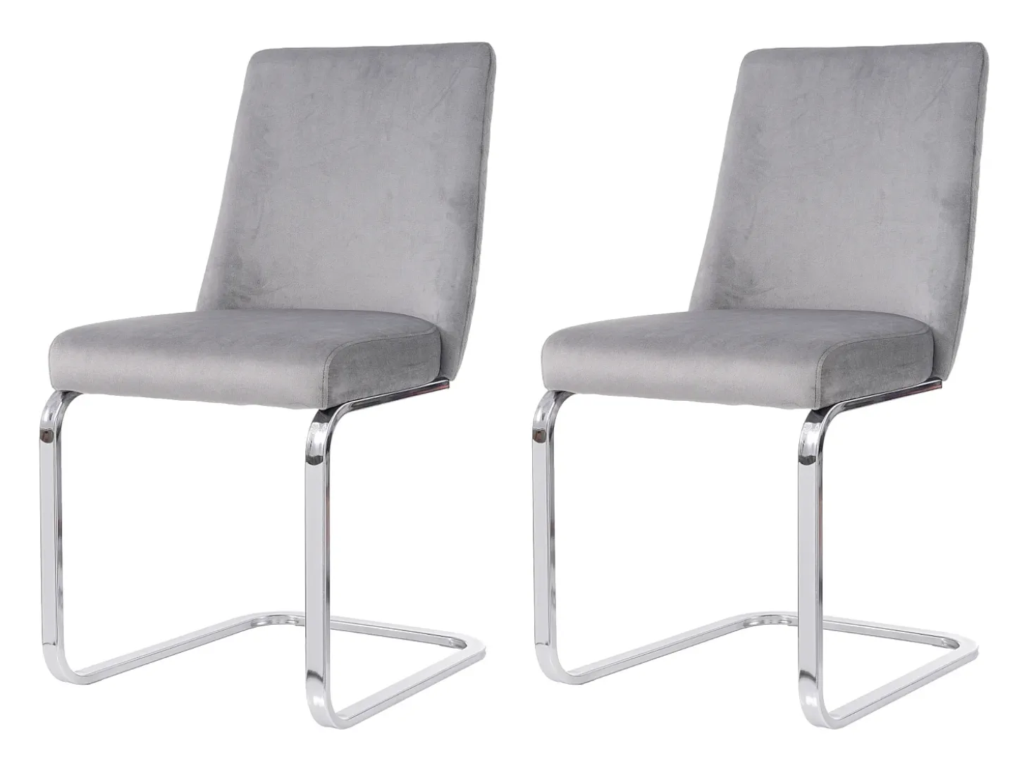 Silla de comedor de dos piezas de terciopelo de diseño de lujo con respaldo de diamante y patas de metal plateado, gris (47 x 47 x 90 cm)