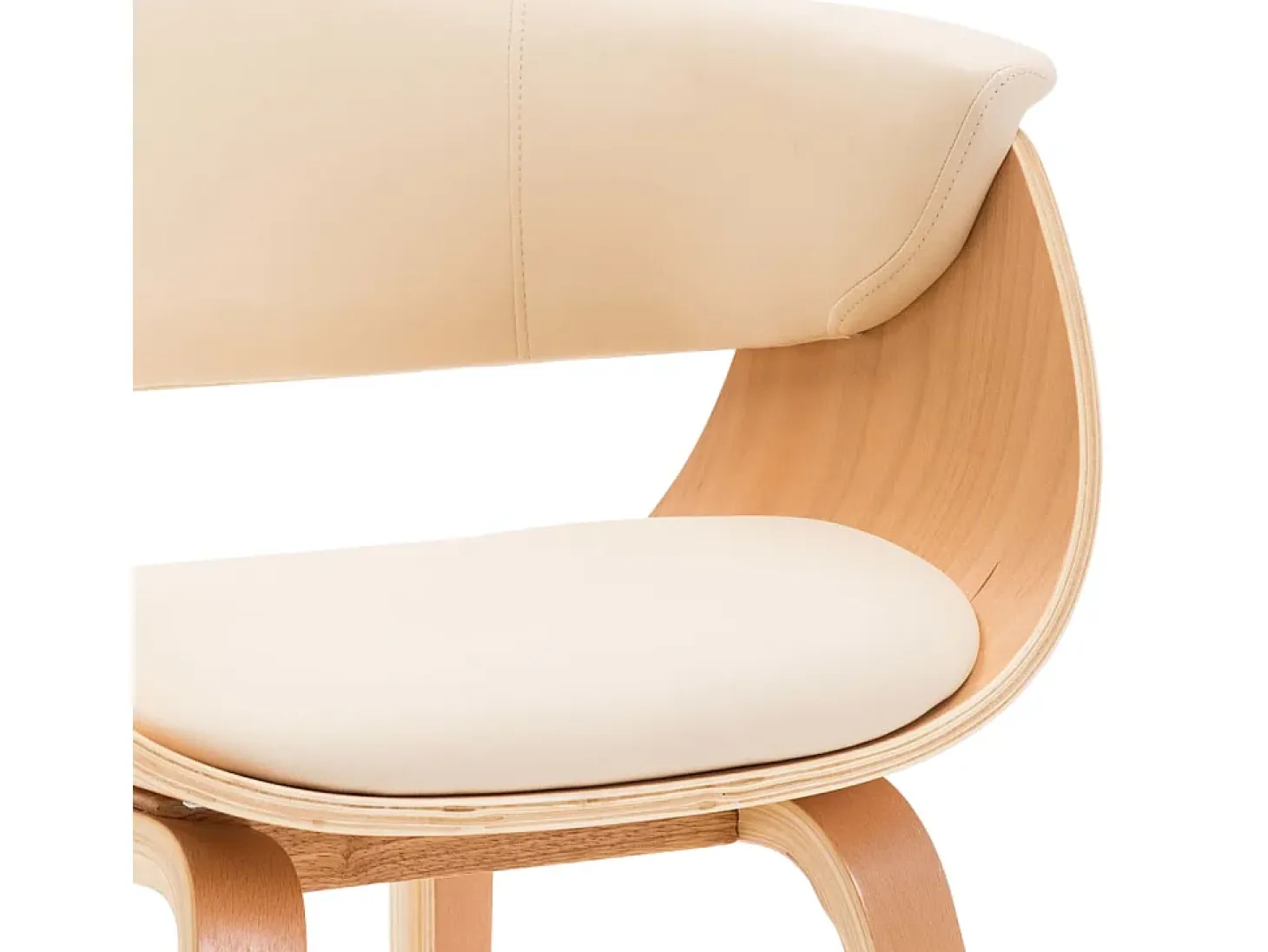 Silla de comedor de madera curvada y cuero sintético crema