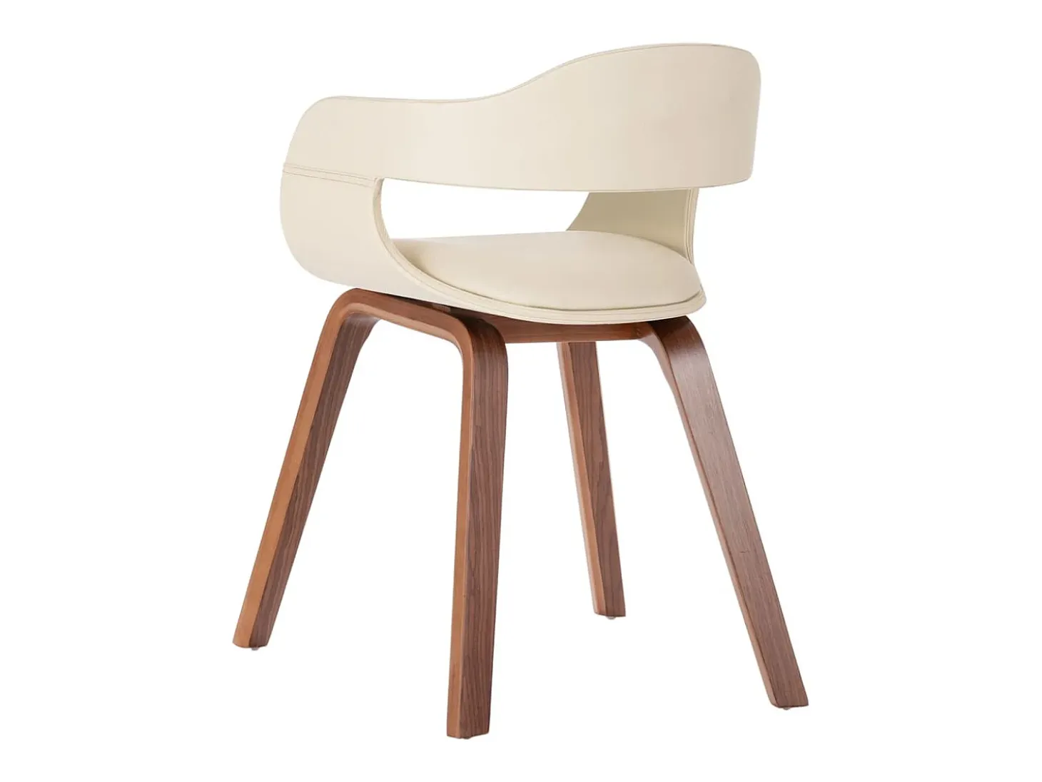 Silla de comedor de madera curvada y cuero artificial blanco