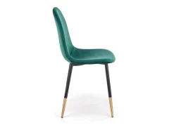Silla de comedor de terciopelo verde con patas de acero negro y dorado SIEMPRE