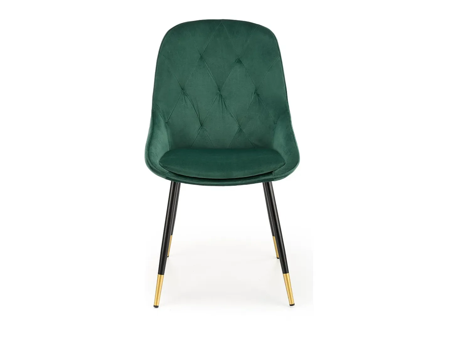 Silla de comedor de terciopelo verde con patas de metal negro y dorado DAMONA