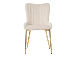 Silla de comedor de terciopelo, lote de 2, chaise longue con cuatro patas de metal dorado, beige