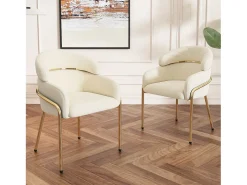 Silla de comedor de terciopelo - 79 x 45 x 53 cm - para salón y dormitorio - cuatro patas de metal - beige