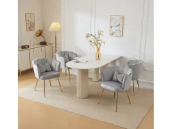 Silla de comedor de terciopelo con respaldo capitoné y patas de metal dorado – gris
