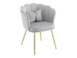 Silla de comedor de terciopelo con respaldo capitoné y patas de metal dorado – gris