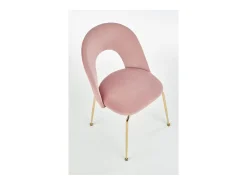 Silla de comedor de terciopelo rosa claro estilo vintage con patas de acero dorado DATA
