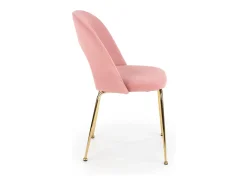 Silla de comedor de terciopelo rosa claro estilo vintage con patas de acero dorado DATA
