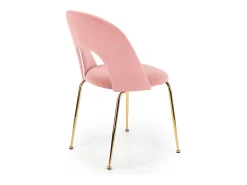 Silla de comedor de terciopelo rosa claro estilo vintage con patas de acero dorado DATA