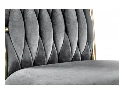 Silla de comedor de terciopelo gris con respaldo tapizado y patas de metal dorado CLYTIA