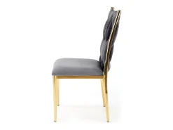 Silla de comedor de terciopelo gris con respaldo tapizado y patas de metal dorado CLYTIA