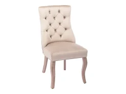 Silla de comedor de terciopelo beige con respaldo alto y botones, estructura de madera maciza, juego de 4 (53 x 61 x 91 cm)
