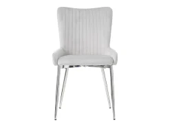 Silla de comedor de terciopelo, lote de 4, cuatro patas de metal plateado, gris