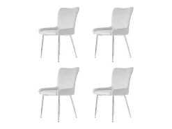 Silla de comedor de terciopelo, lote de 4, cuatro patas de metal plateado, gris