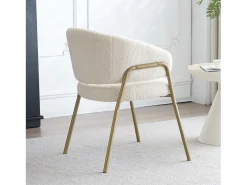 Silla de comedor de terciopelo blanco, diseño moderno, respaldo perforado, patas de metal dorado (49x48x78 cm)