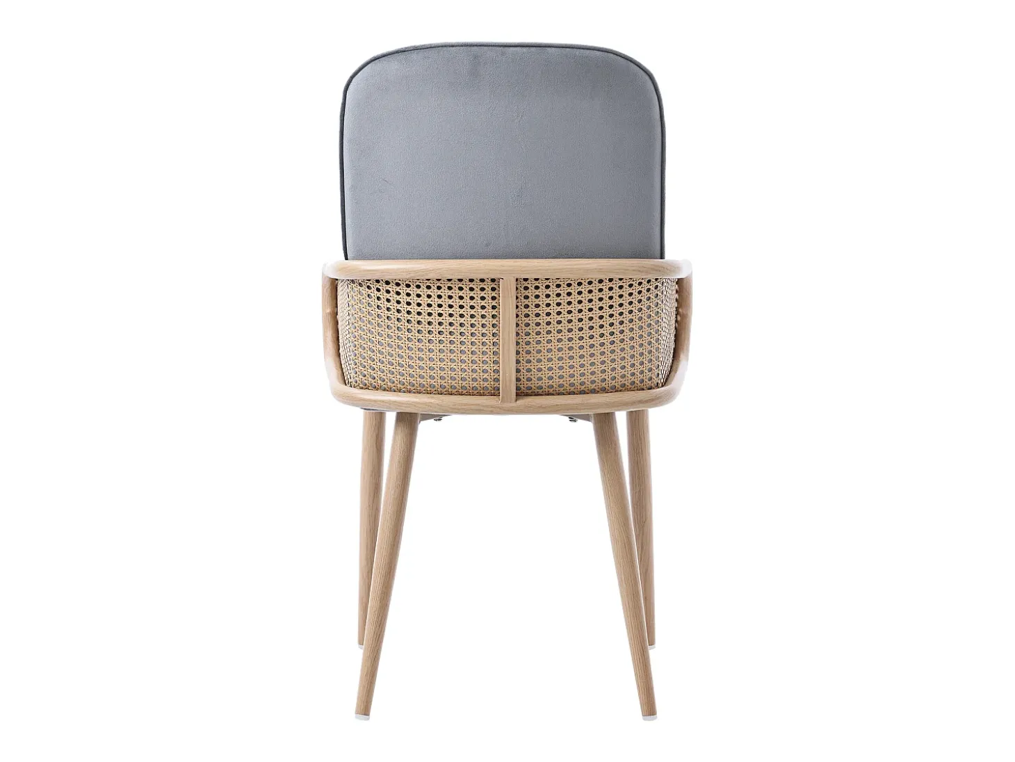 Silla de comedor de terciopelo, 2 piezas, diseño de ratán, patas de metal efecto madera, gris (61 x 59,5 x 52 cm)