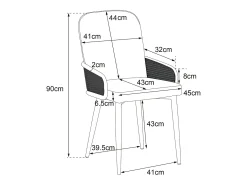 Silla de comedor de terciopelo, 2 piezas, diseño de ratán, patas de metal efecto madera, gris (61 x 59,5 x 52 cm)