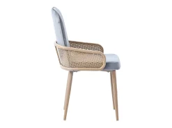 Silla de comedor de terciopelo, 2 piezas, diseño de ratán, patas de metal efecto madera, gris (61 x 59,5 x 52 cm)