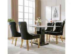 Silla de comedor de terciopelo, clavos decorativos, patas de acero inoxidable dorado, Negro/Dorado (50,5x45x95 cm)
