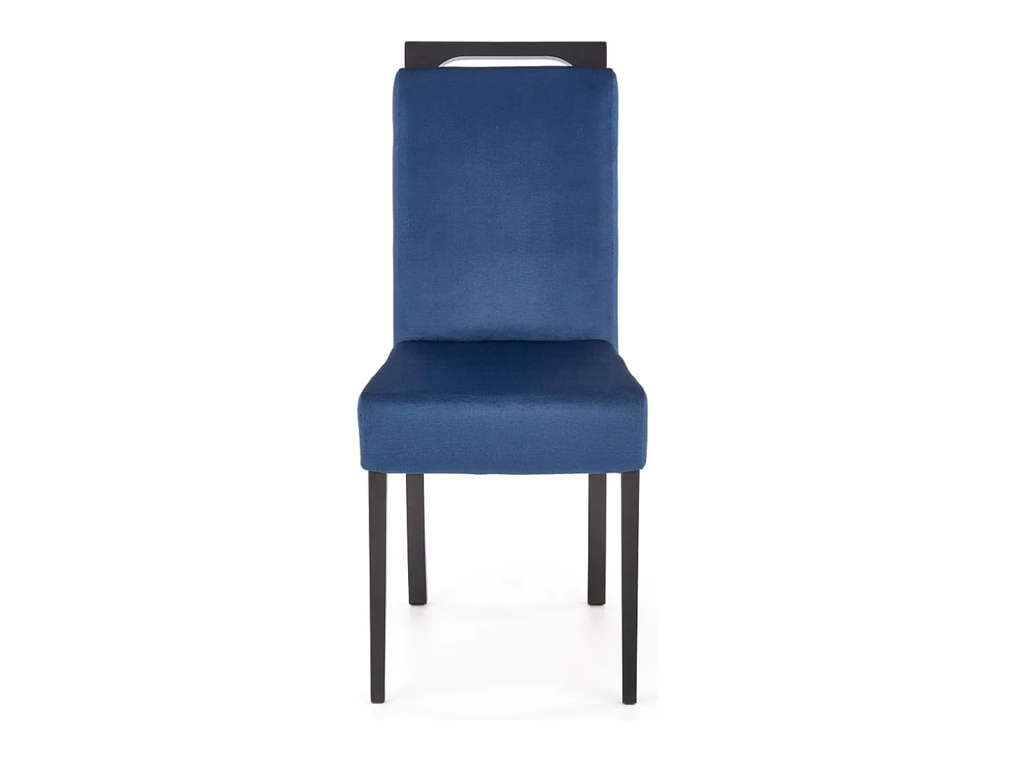 Silla de comedor de terciopelo azul con patas de madera maciza negra CANDY
