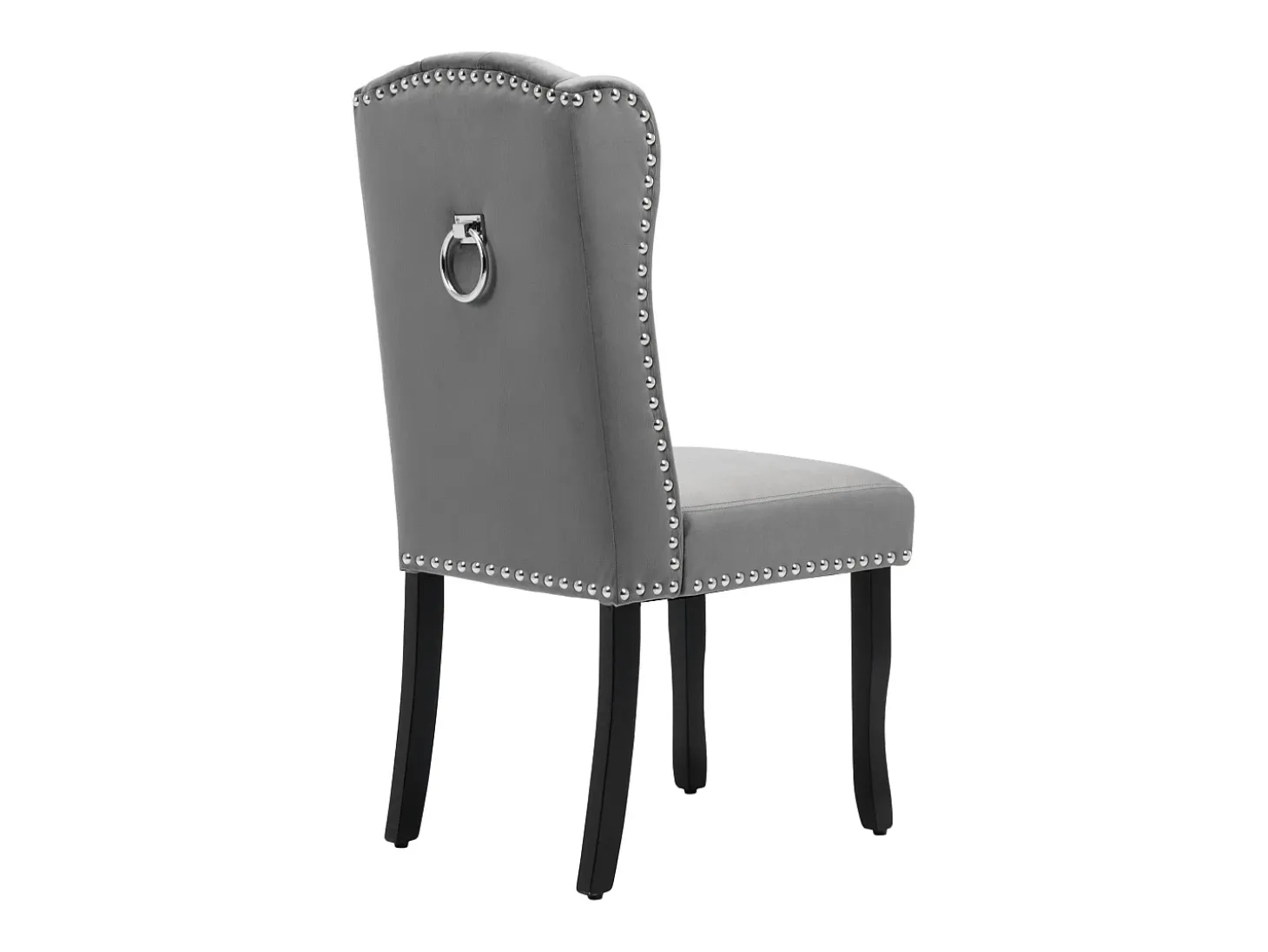 Silla de comedor de terciopelo, juego de 2 piezas, patas de roble, botones y tachuelas de metal, gris (L 61 x An 45 x Al 100 cm)