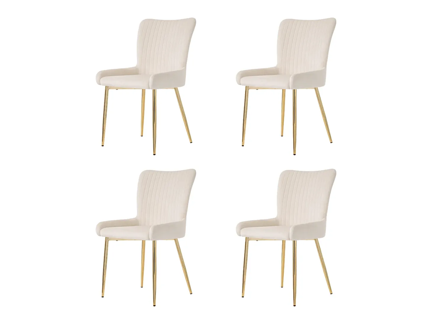 Silla de comedor de terciopelo, lote de 4, chaise longue con cuatro patas de metal dorado, beige