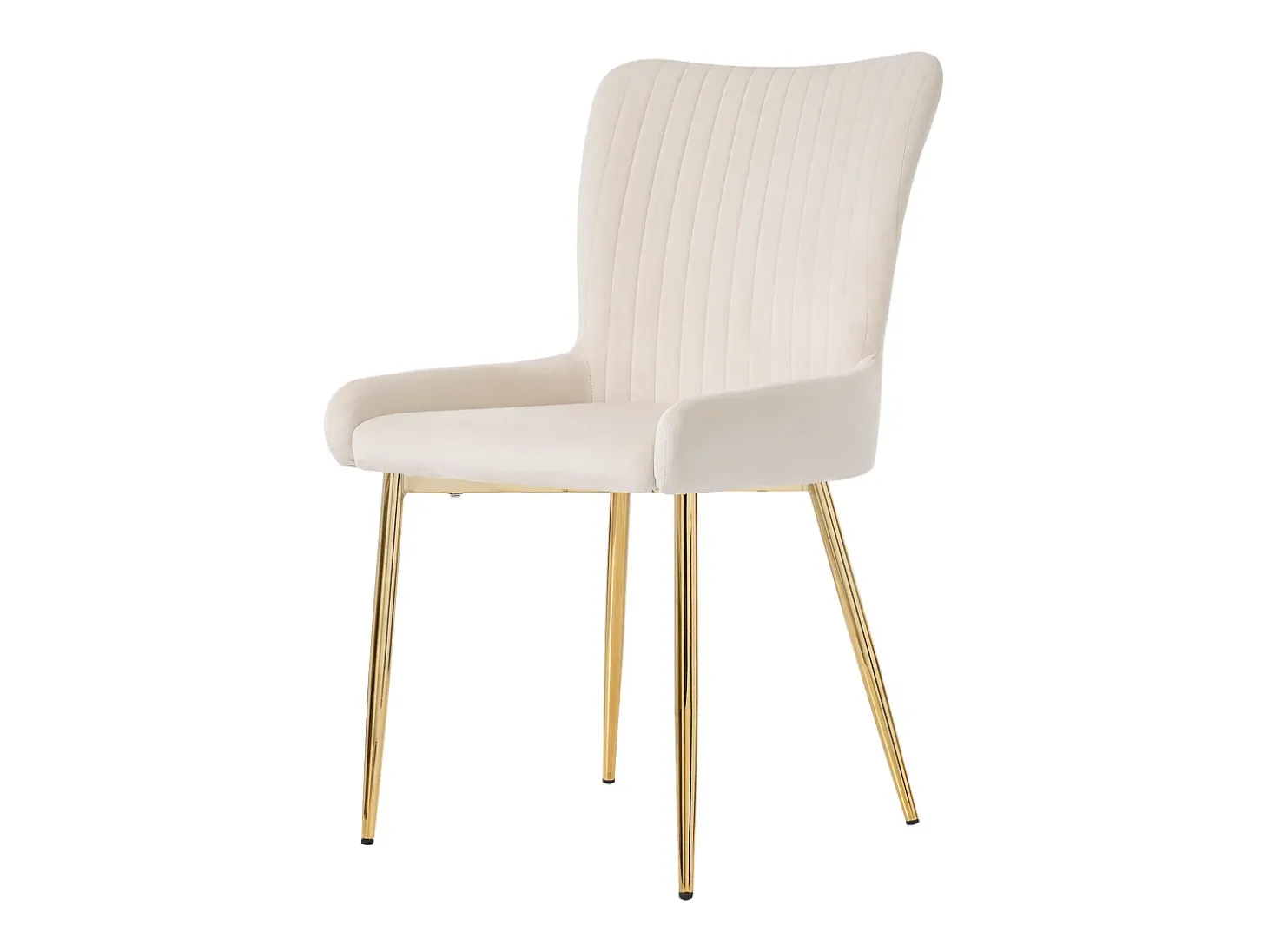 Silla de comedor de terciopelo, lote de 4, chaise longue con cuatro patas de metal dorado, beige