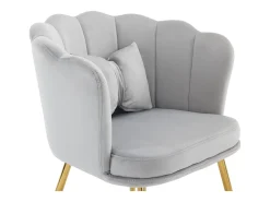 Silla de comedor de terciopelo con respaldo capitoné y patas de metal dorado – gris