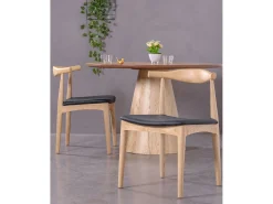 Silla de comedor en madera de fresno y cojín de polipiel - Elbow - Fresno Natural