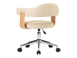 Silla de comedor giratoria de madera curvada color crema y cuero sintético