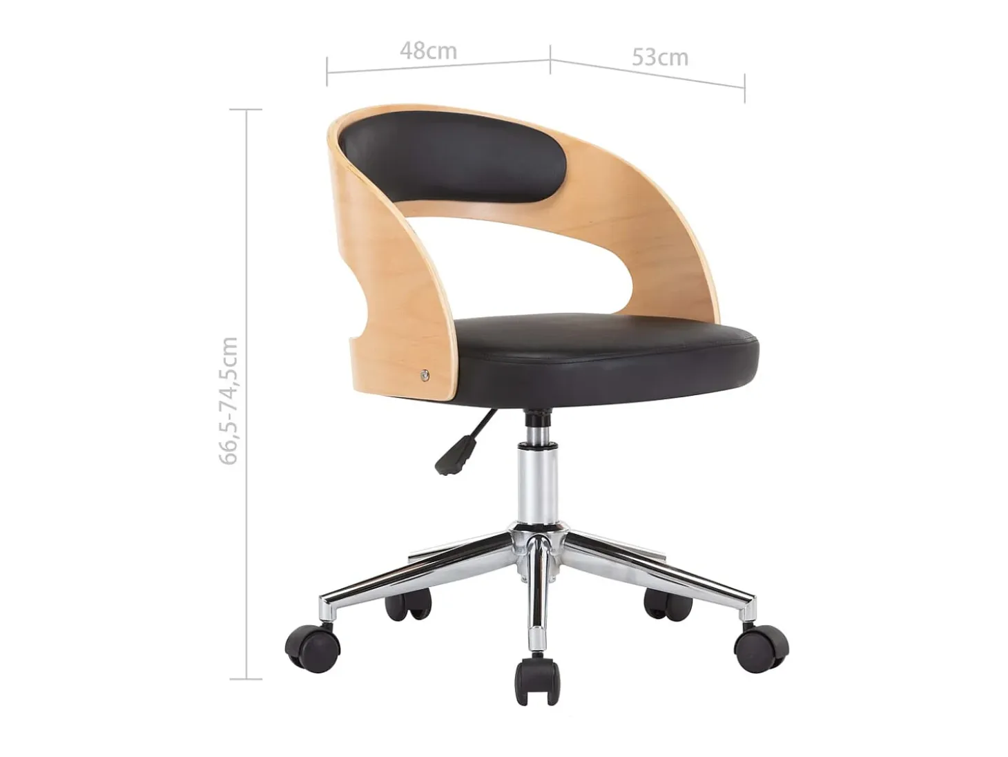 Silla de comedor giratoria negra de madera curvada y cuero sintético